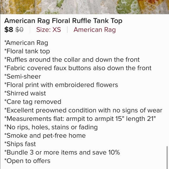 American Rag Floral Ruffle Sleeve Tank Top - Picture 7 of 7